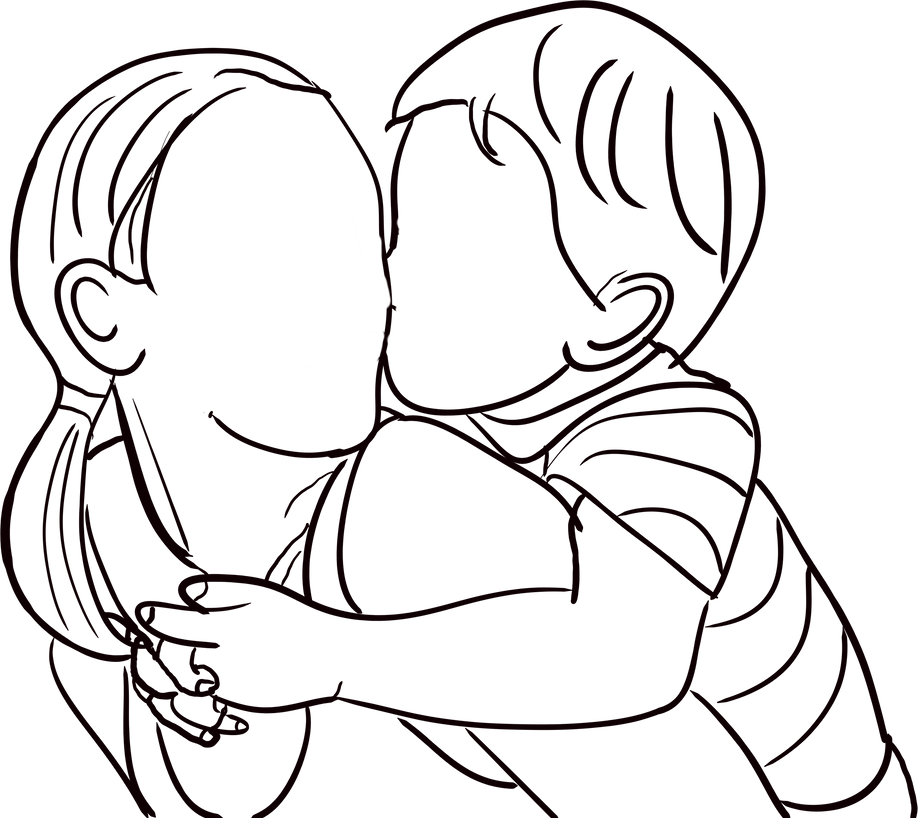 Mom and child Line Art